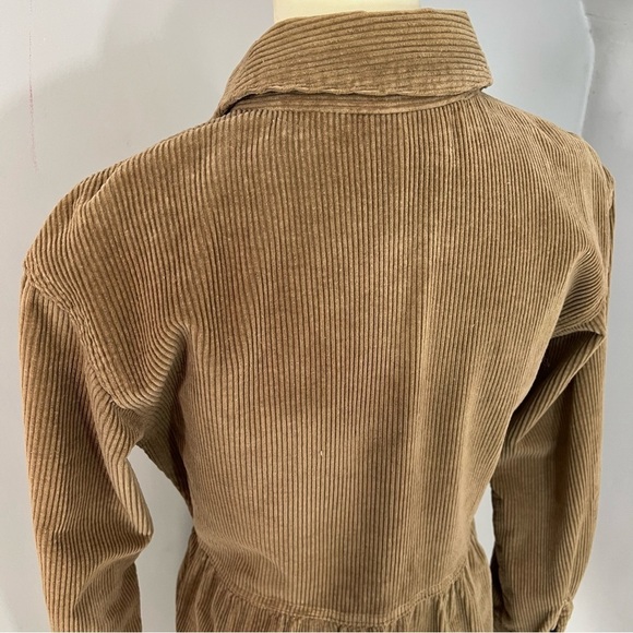 Vintage tan corduroy button front long sleeve dress twee retro USA made academia - Picture 14 of 16
